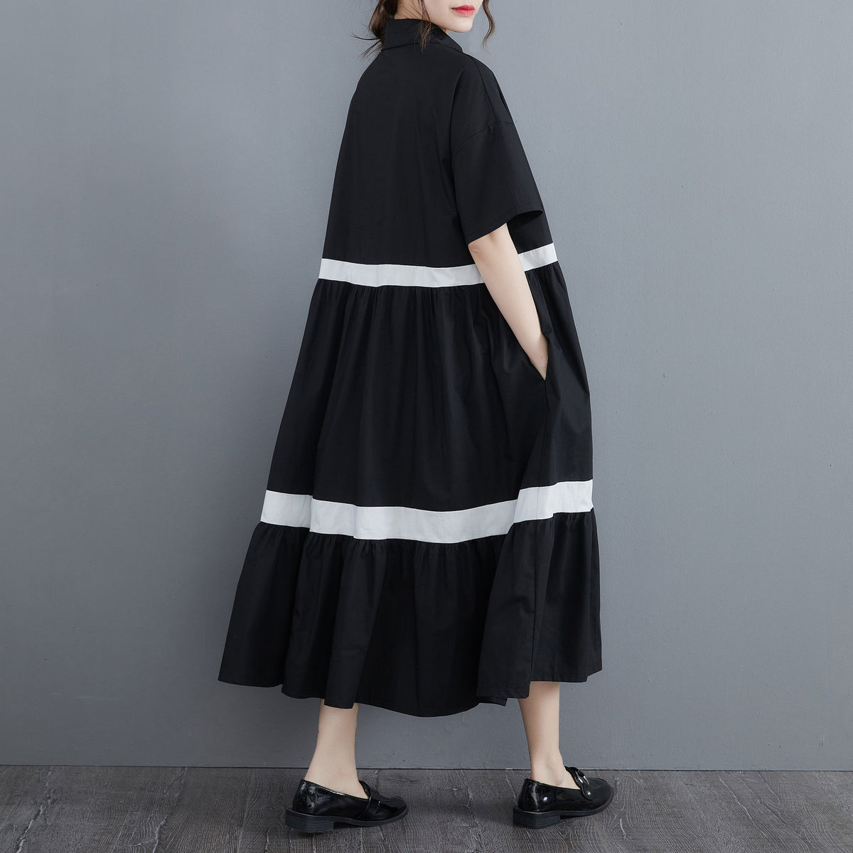 Plus Size Stripe Button Down Midi Shirt Dress