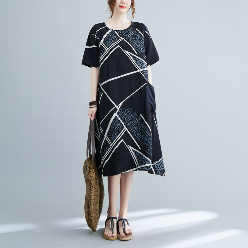 Plus Size Abstract Print A Line Dress