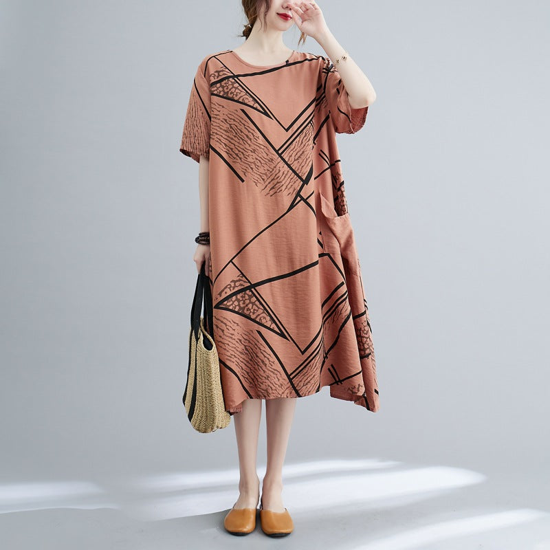 Plus Size Abstract Print A Line Dress