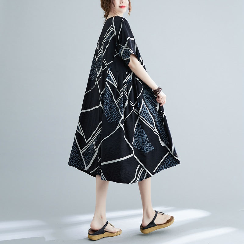 Plus Size Abstract Print A Line Dress