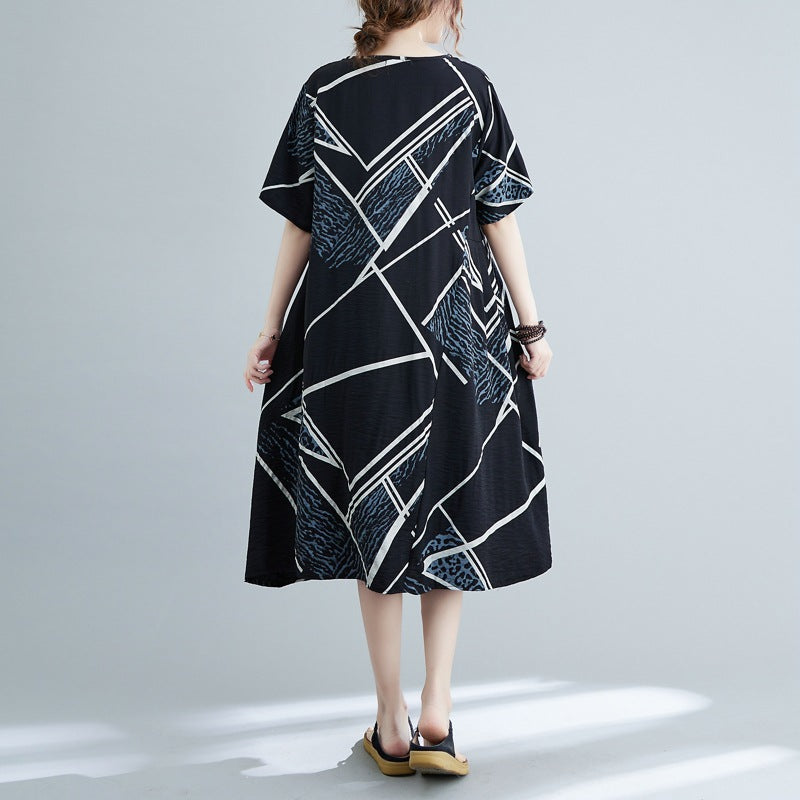 Plus Size Abstract Print A Line Dress