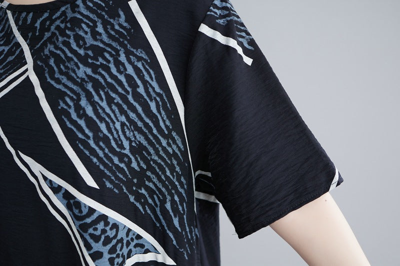 Plus Size Abstract Print A Line Dress