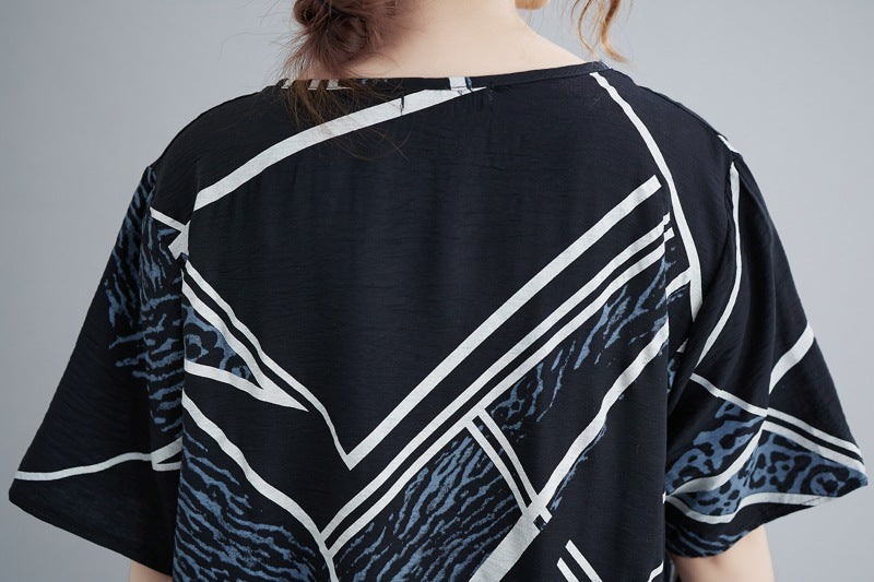 Plus Size Abstract Print A Line Dress