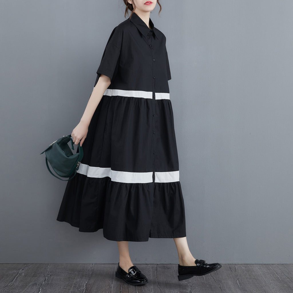 Plus Size Stripe Button Down Midi Shirt Dress