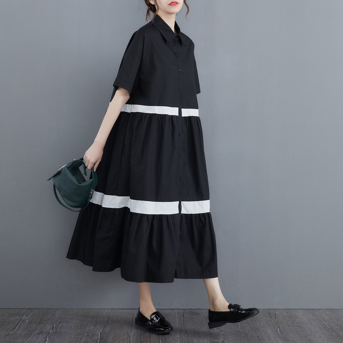 Plus Size Stripe Button Down Midi Shirt Dress