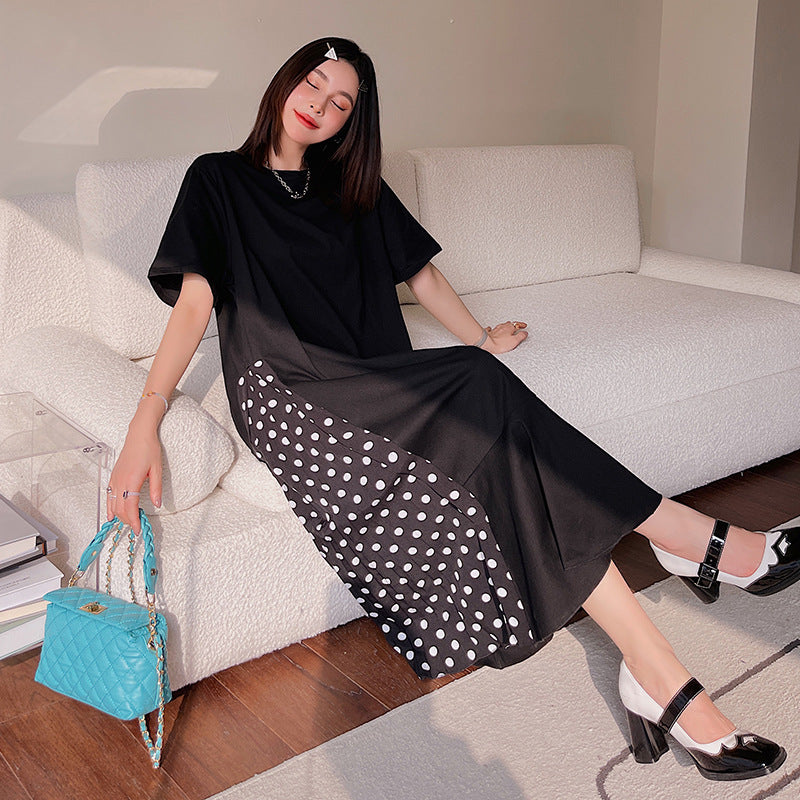 Plus Size Polka Dots Side Mermaid Midi Dress