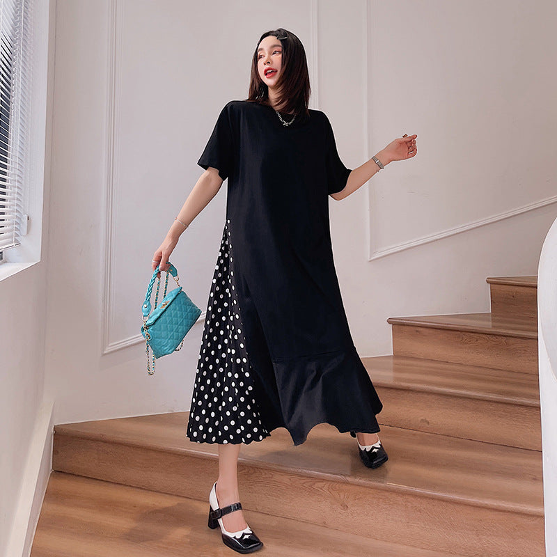 Plus Size Polka Dots Side Mermaid Midi Dress