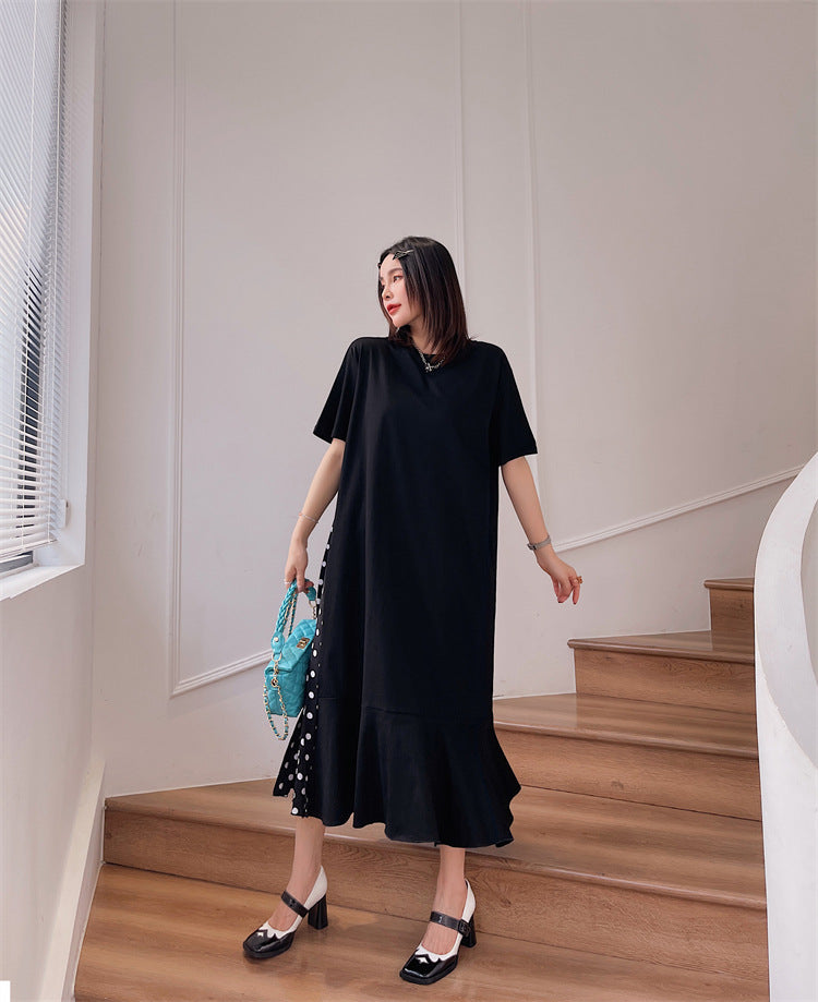 Plus Size Polka Dots Side Mermaid Midi Dress
