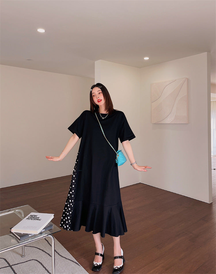 Plus Size Polka Dots Side Mermaid Midi Dress