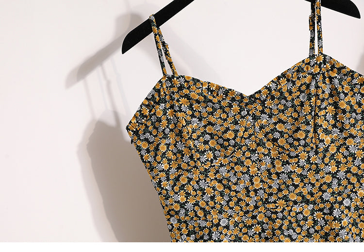 Plus Size Yellow Ditsy Floral Sleeveless Midi Dress and Cardigan Set