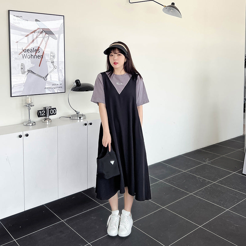 Plus Size Korean Mock 2 Piece Dress