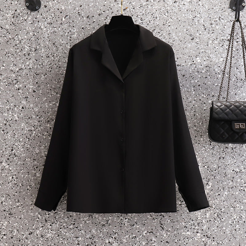 Plus Size Korean Chiffon Button Long Sleeve Shirt Blouse