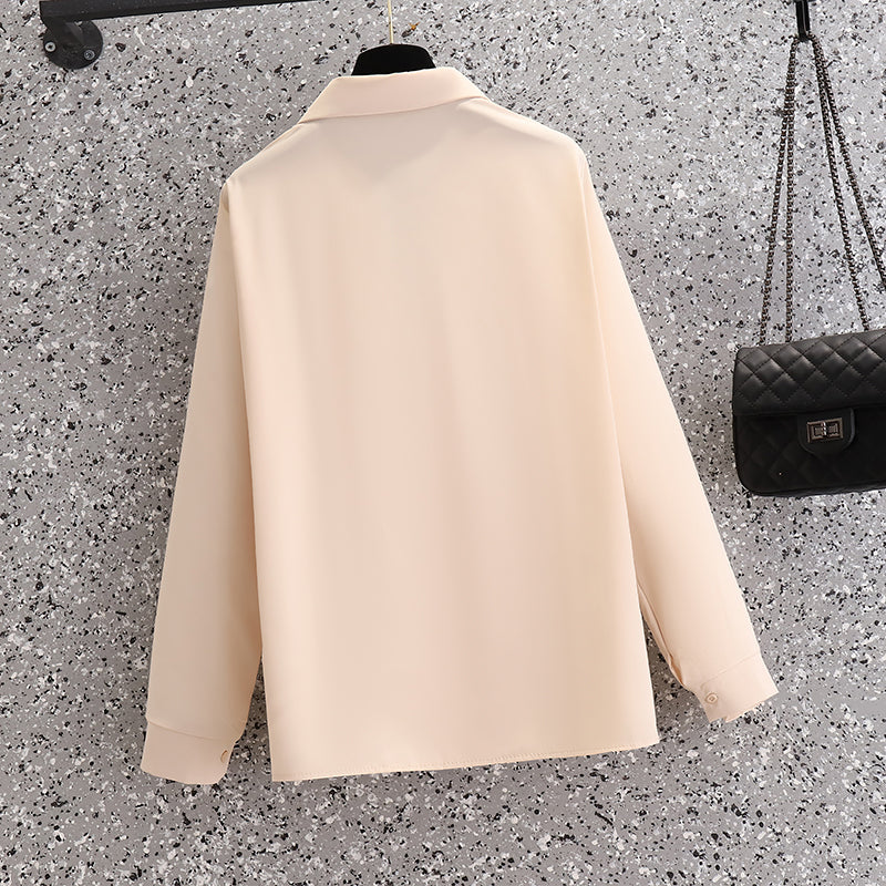 Plus Size Korean Chiffon Button Long Sleeve Shirt Blouse