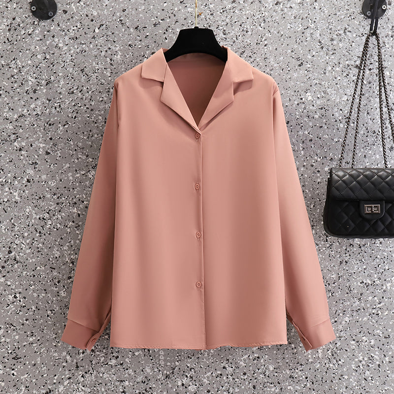 Plus Size Korean Chiffon Button Long Sleeve Shirt Blouse