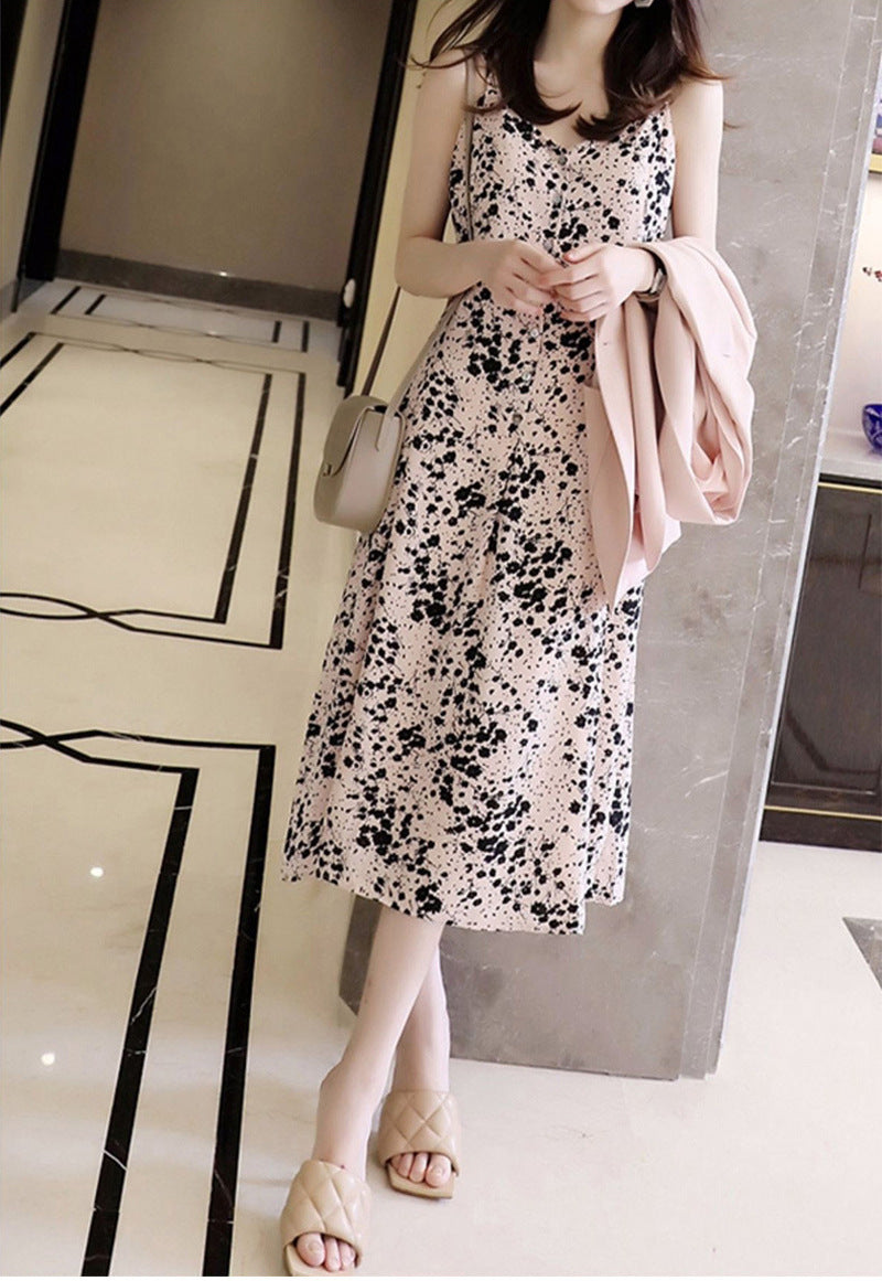 Plus Size Pink Buttons Floral Midi Dress