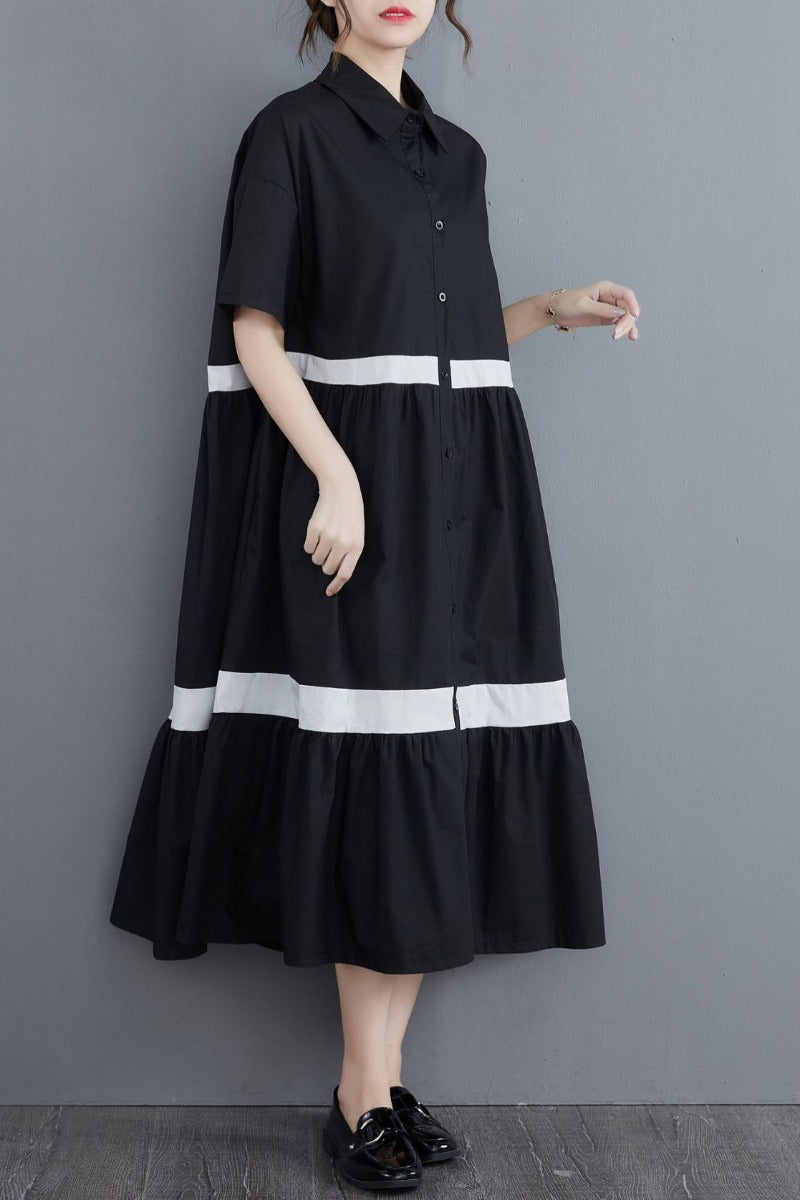 Plus Size Stripe Button Down Midi Shirt Dress