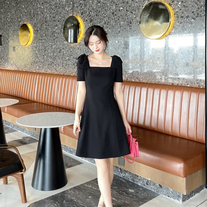 Plus Size Korean Ribbon Shoulder Square Neck Dress