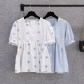 Plus Size Daisy Embroidery Babydoll Korean Blouse
