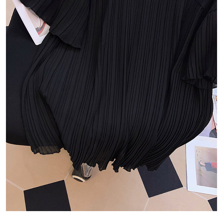 Plus Size Chiffon V Neck Pleat Blouse