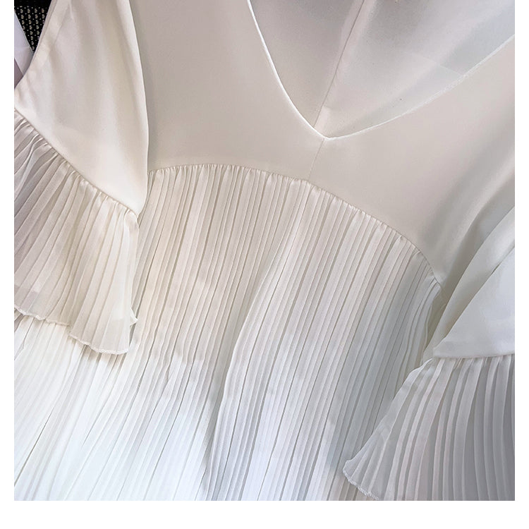 Plus Size Chiffon V Neck Pleat Blouse