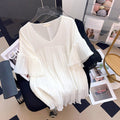 Plus Size Chiffon V Neck Pleat Blouse