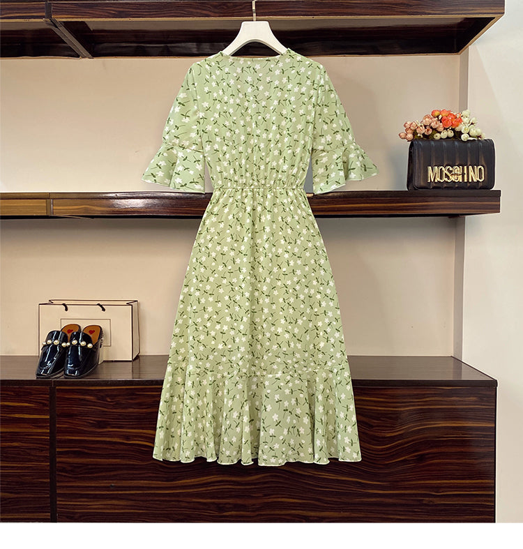 Plus Size Korean Floral Wrap Midi Dress