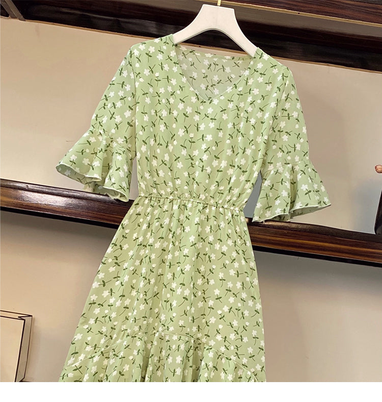 Plus Size Korean Floral Wrap Midi Dress