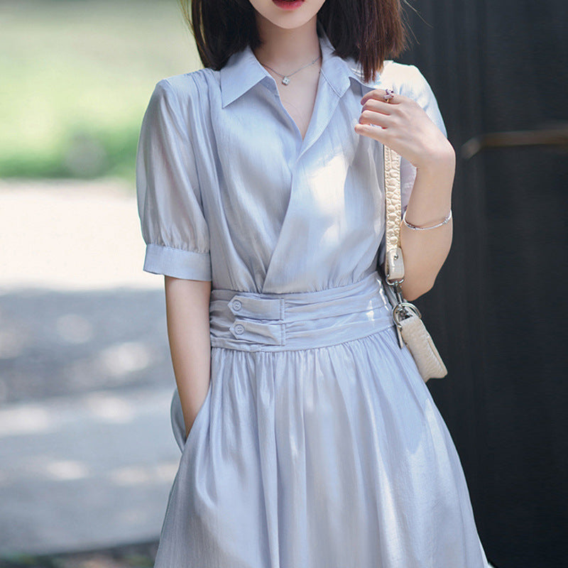 Plus Size Light Blue Wrap Midi Shirt Dress