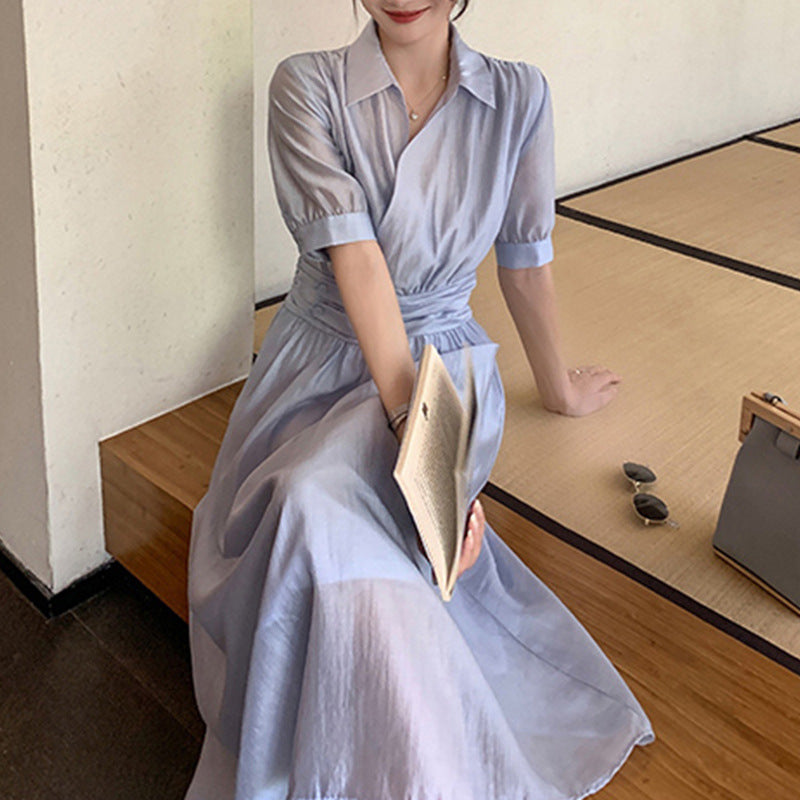 Plus Size Light Blue Wrap Midi Shirt Dress