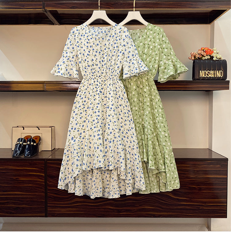 Plus Size Korean Floral Wrap Midi Dress