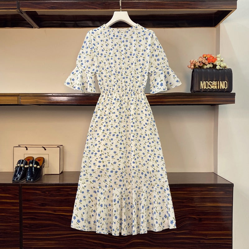 Plus Size Korean Floral Wrap Midi Dress