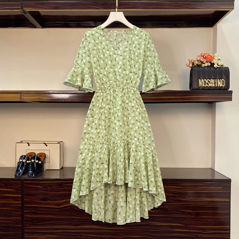 Plus Size Korean Floral Wrap Midi Dress