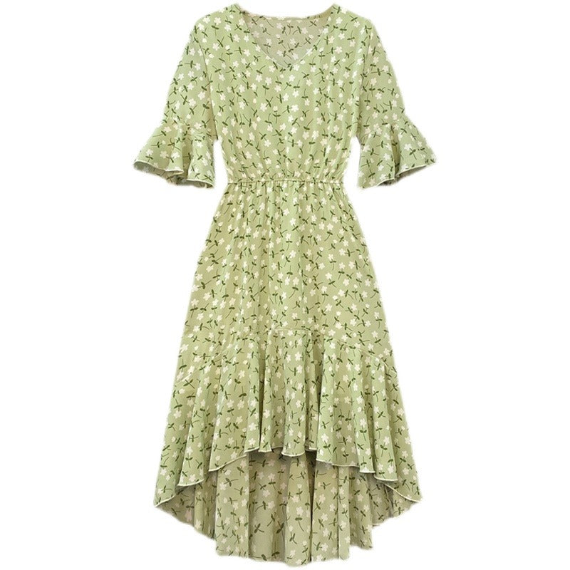 Plus Size Korean Floral Wrap Midi Dress