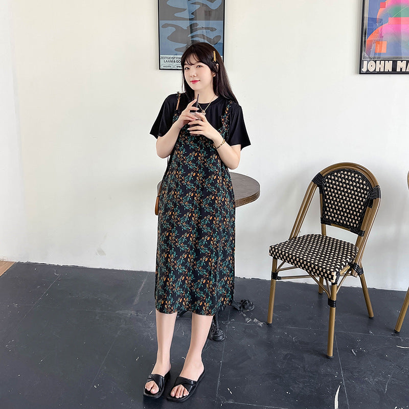 Plus Size Korean Floral Mock 2 Piece Dress