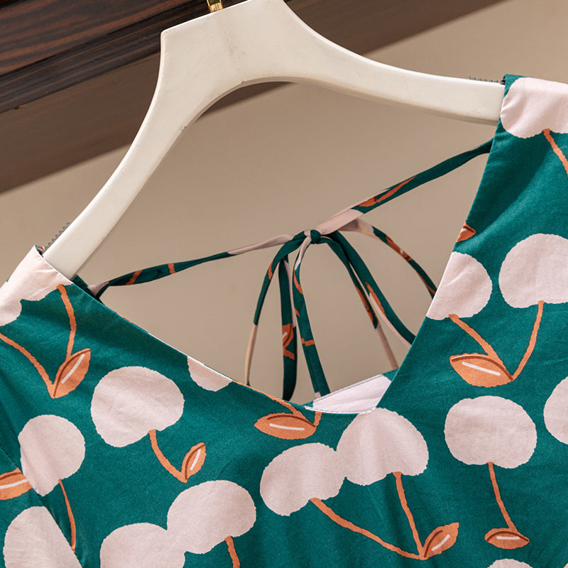 Plus Size Korean Cherry Green Dress