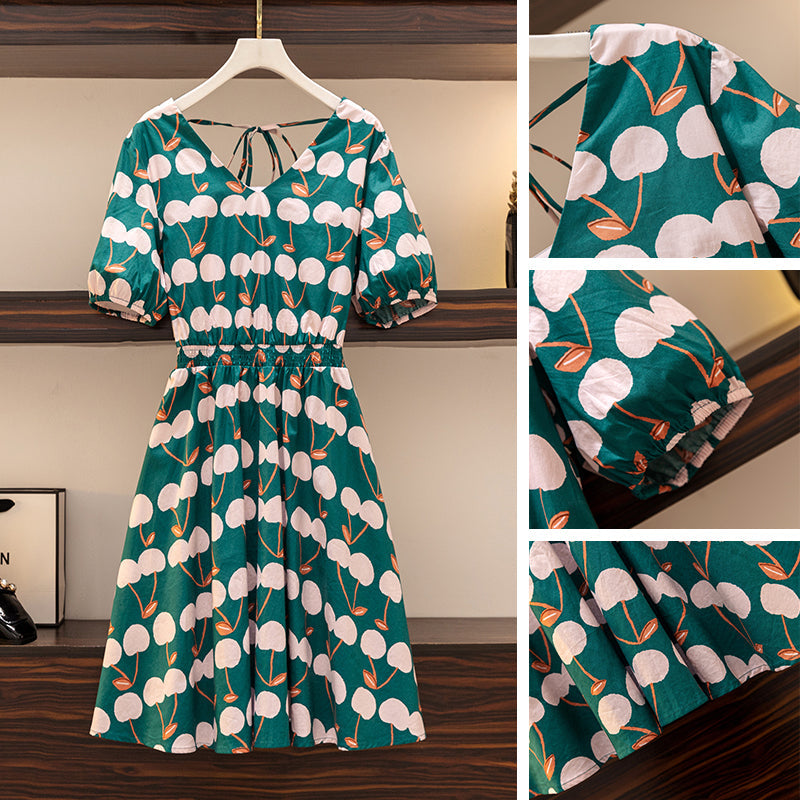Plus Size Korean Cherry Green Dress