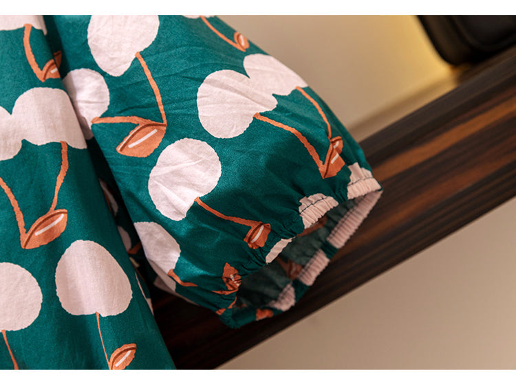 Plus Size Korean Cherry Green Dress
