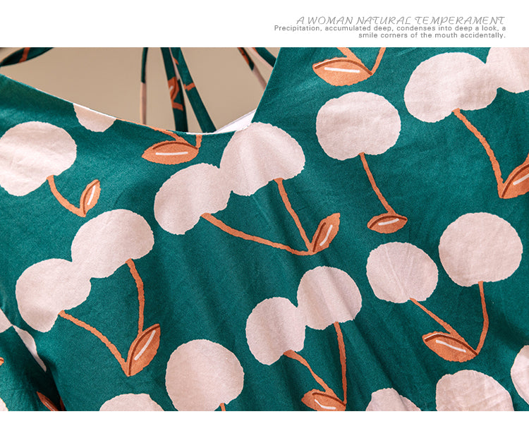 Plus Size Korean Cherry Green Dress