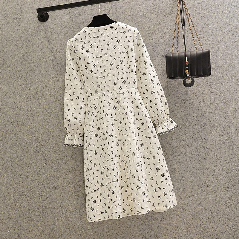 Plus Size Korean Floral Long Sleeve Dress
