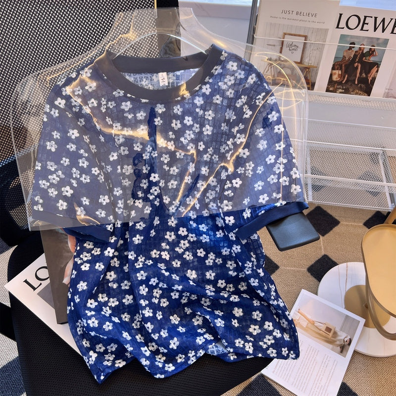 Plus Size Korean Floral Print Blouse