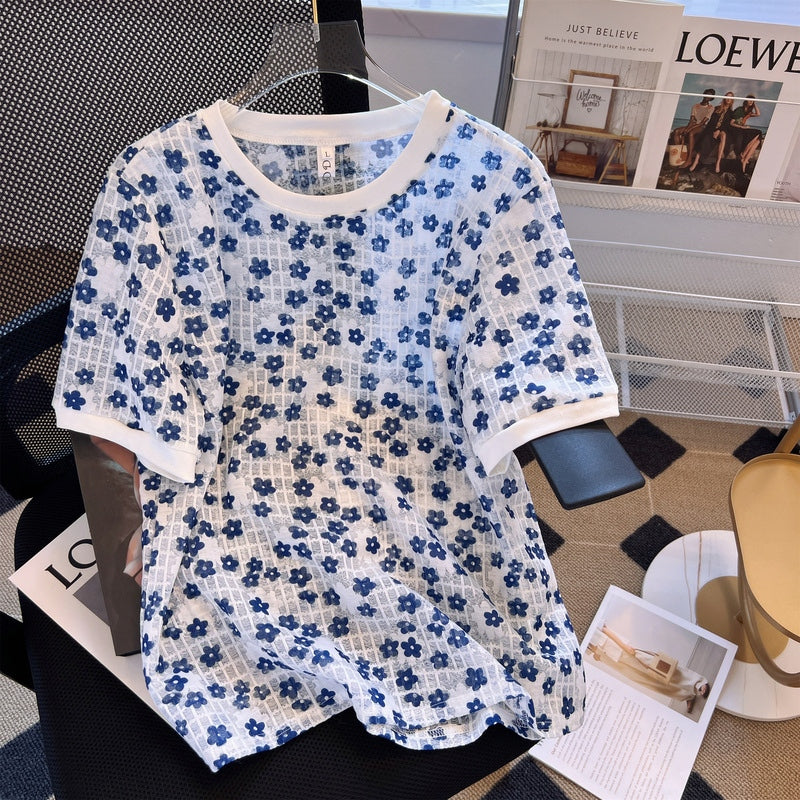 Plus Size Korean Floral Print Blouse