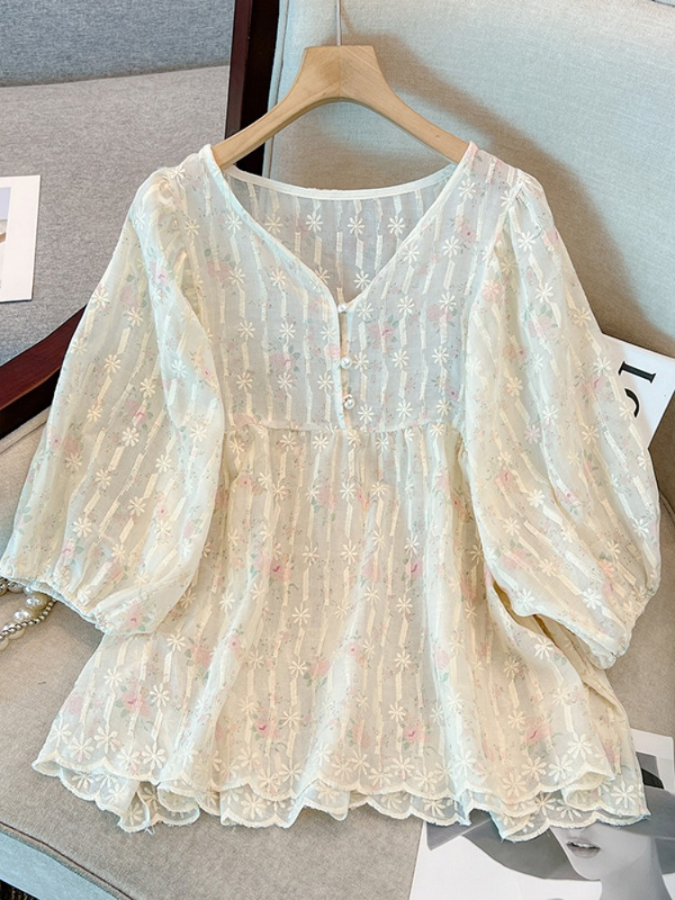 Plus Size Korean Lace Loose Babydoll Blouse