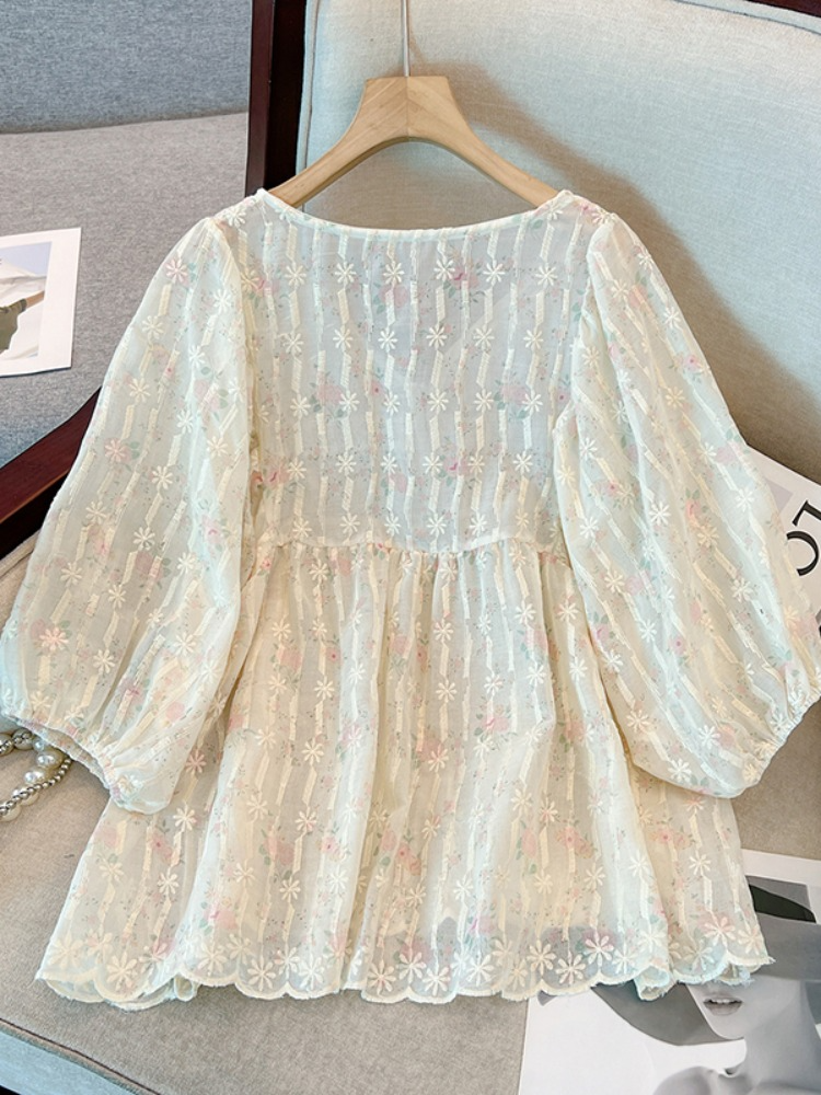 Plus Size Korean Lace Loose Babydoll Blouse
