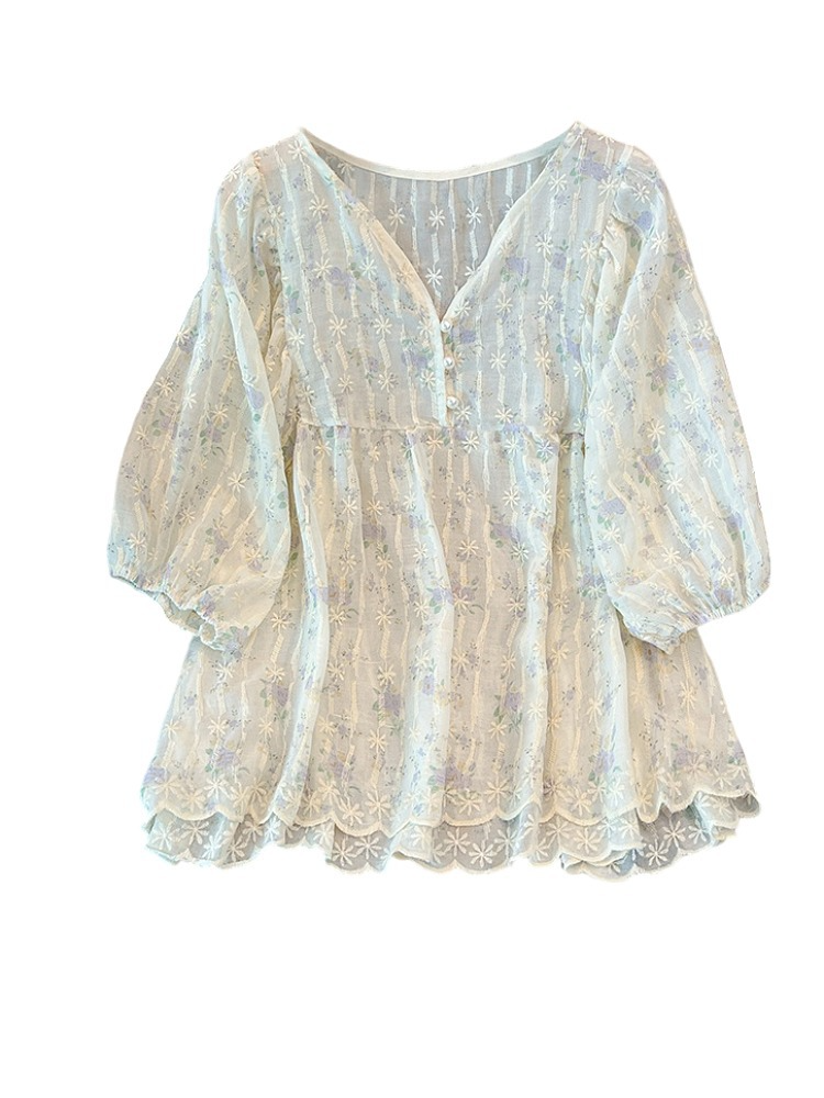 Plus Size Korean Lace Loose Babydoll Blouse
