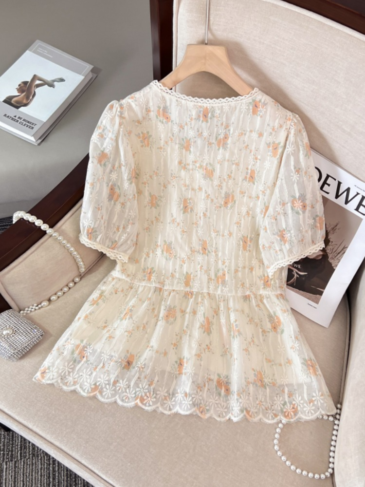 Plus Size Korean Lace Square Neck Floral Blouse