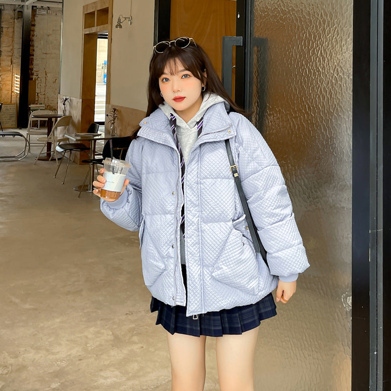Plus Size Korean Down Grid Padded Short Winter Jacket (EXTRA BIG SIZE)