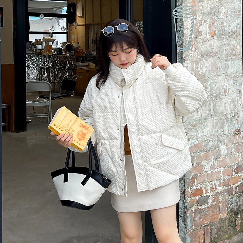 Plus Size Korean Down Grid Padded Short Winter Jacket (EXTRA BIG SIZE)