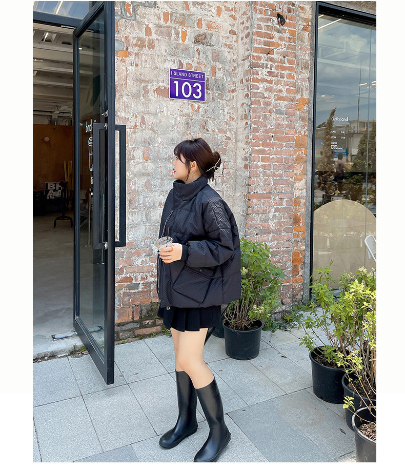 Plus Size Korean Down Grid Padded Short Winter Jacket (EXTRA BIG SIZE)