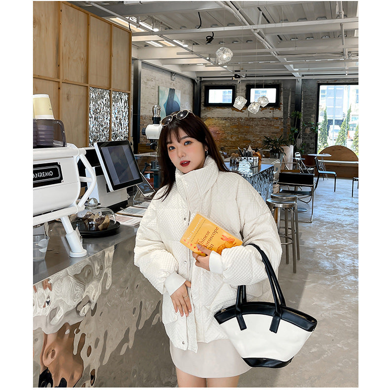 Plus Size Korean Down Grid Padded Short Winter Jacket (EXTRA BIG SIZE)