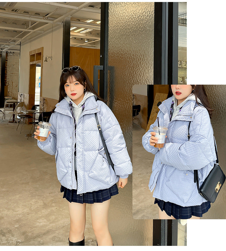 Plus Size Korean Down Grid Padded Short Winter Jacket (EXTRA BIG SIZE)